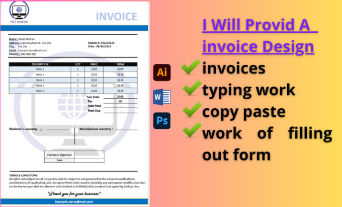 Gig Preview - Enter data on invoices, typing work, and the copy paste work of filling out form