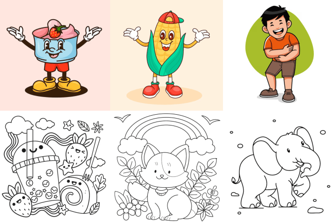 Gig Preview - Design simple flat 2d line art outline cartoon character vector art illustration