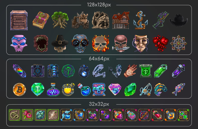 Gig Preview - Create pixel art icons of items, spells, skills and game UI