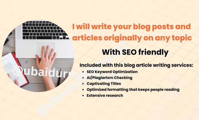 Gig Preview - Write your blog posts and articles originally on any topic with SEO