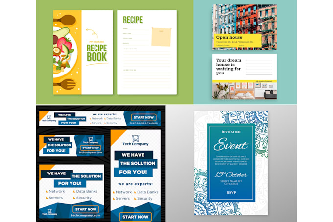 Gig Preview - Design real estate promotion postcard recipe card direct mail eddm invitation