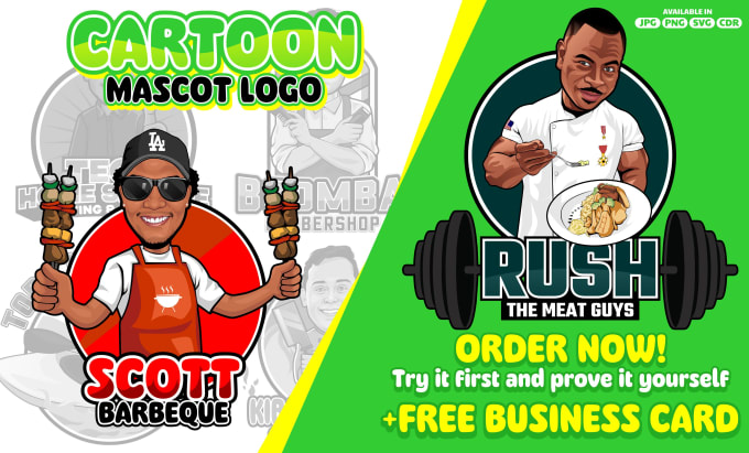 Gig Preview - Design cartoon caricature mascot logo for food brand