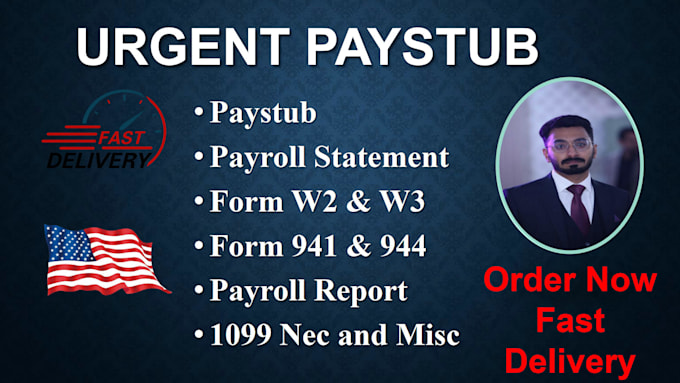 Gig Preview - Do paystub, adp paystubs, payroll report, form w2 w3 and 1099