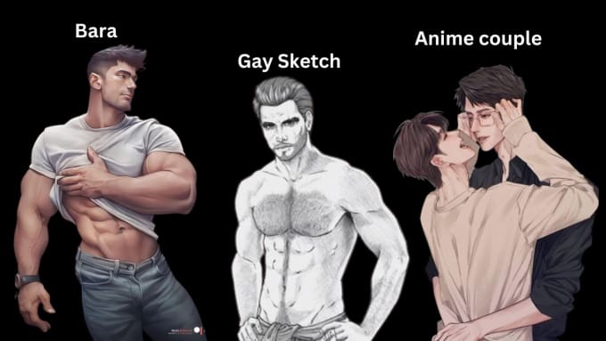 Bestseller - draw yaoi, bara illustrations, nsfw, sfw, anime gay couple, oc, muscled gay bara