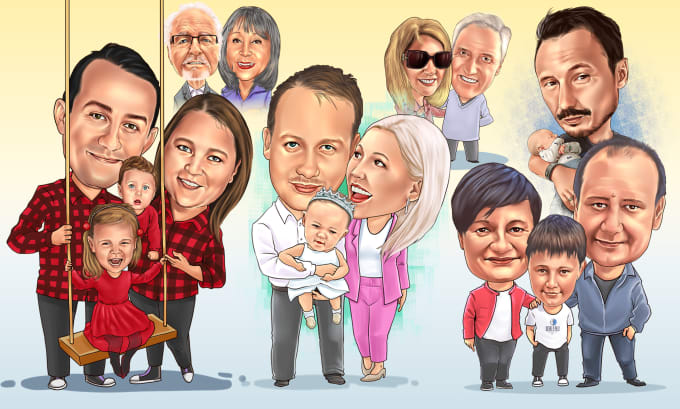 Gig Preview - Draw your caricature sweet family