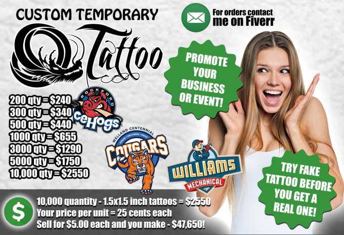 Gig Preview - Print and ship temporary tattoos for your business event