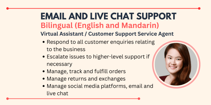 Gig Preview - Provide customer support in english and mandarin via email and live chat