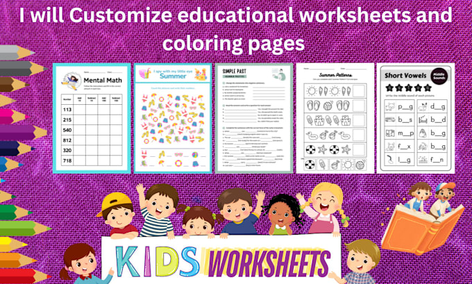 Gig Preview - Customise kids  coloring pages math  sc and english  worksheet