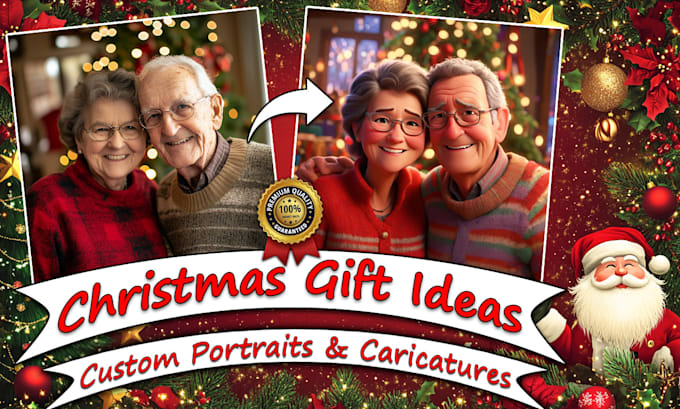 Gig Preview - Custom couple, family portrait for christmas gift, christmas card illustration