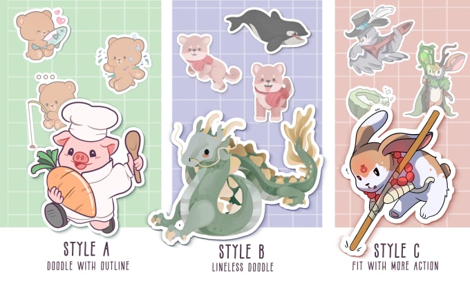 Gig Preview - Draw cute cartoon or chibi illustration art or stickers sheet