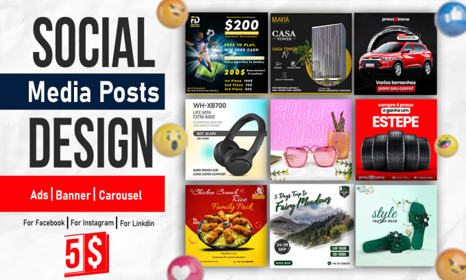 Gig Preview - Create social media post designs, facebook instagram linkedin carousel ad