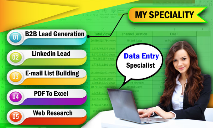 Bestseller - do b2b lead generation, data entry virtual assistant and web research