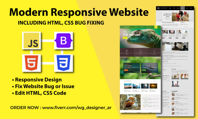 Gig Preview - Create responsive website or fix bug, edit HTML CSS