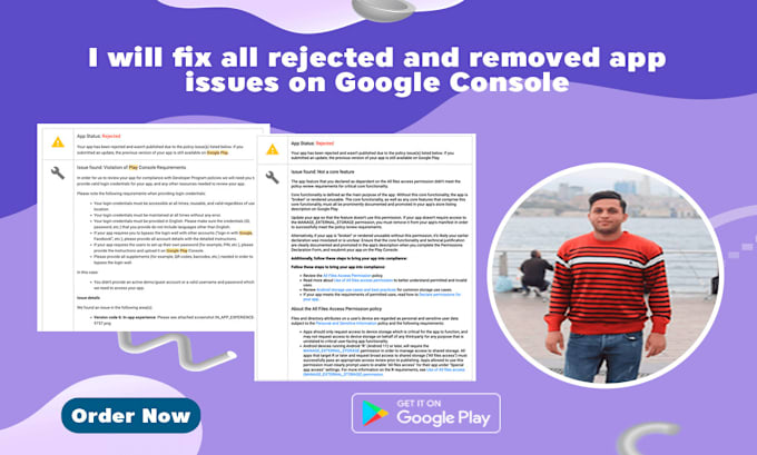 Gig Preview - Fix google play console issues or reject app or remove app issues on console