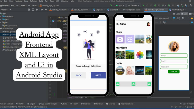 Gig Preview - Create android app XML layouts frontend ui in android studio