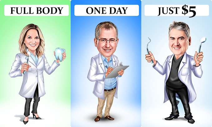 Gig Preview - Design amazing custom cartoon doctor, real estate caricature