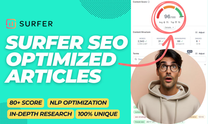 Gig Preview - Write surfer SEO optimized articles or blog posts