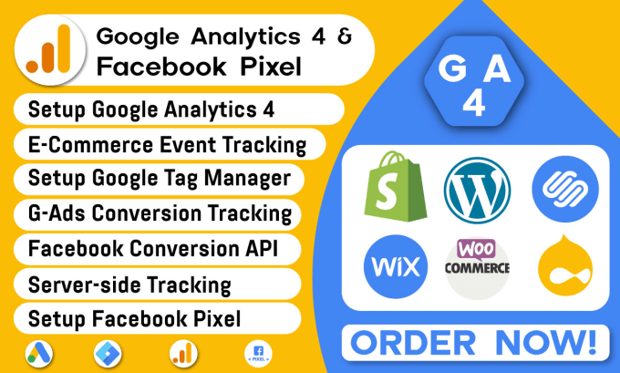 Gig Preview - Setup or fix facebook pixel, ga4, ads conversion tracking via google tag manager