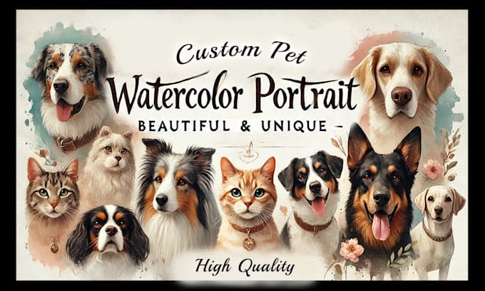 Gig Preview - Draw amazing watercolor portrait painting of your pets