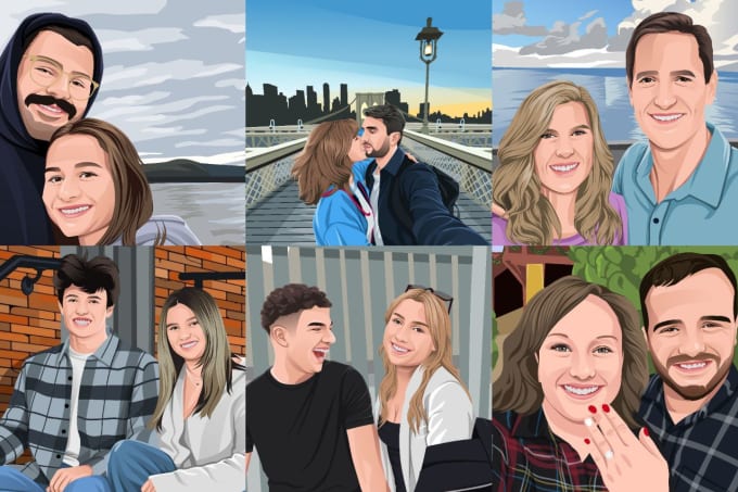 Gig Preview - Draw couple, family, groups in vector illustration for christmas gift