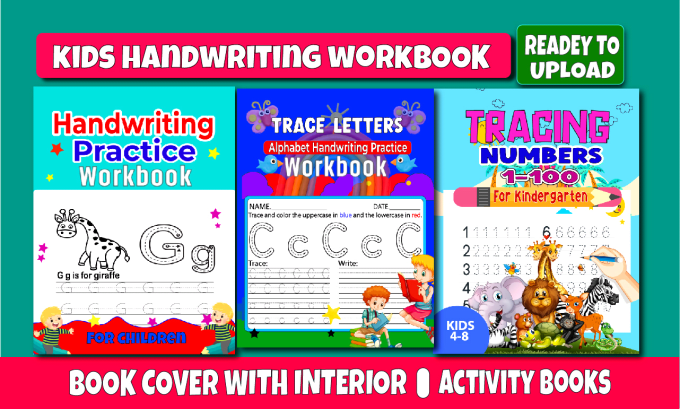 Gig Preview - Design kids activity book handwriting letters tracing worksheets book cover kdp