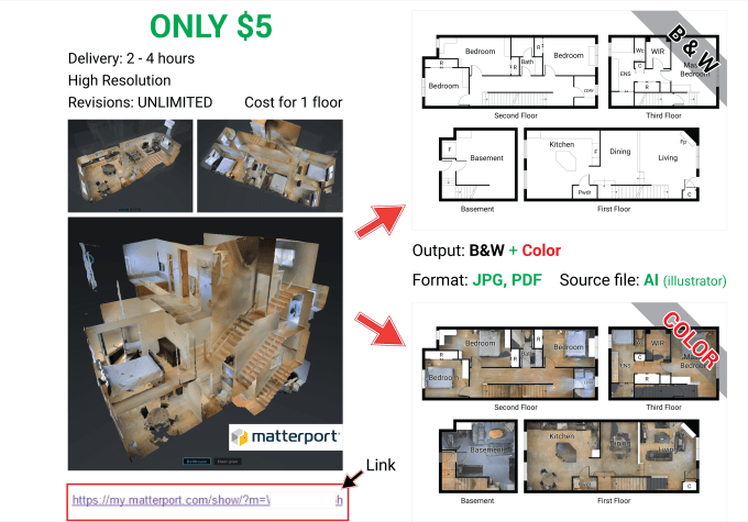 Gig Preview - Create a professional floor plan from 3d link matterport