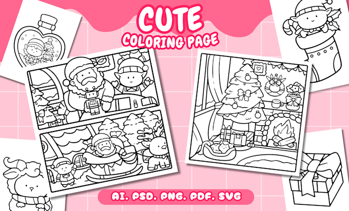 Gig Preview - Draw cute kawaii line art illustration for bold easy coloring page