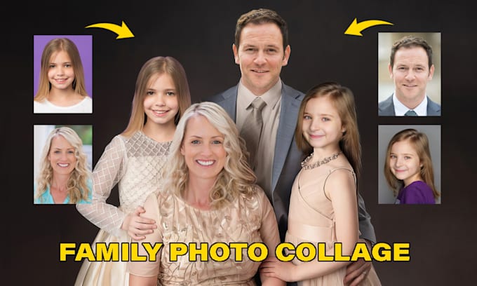 Gig Preview - Swap faces family photo collage, portrait photo collage, wedding photo collage