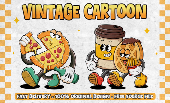 Gig Preview - Create vintage retro cartoon character for mascot logo t shirt illustration