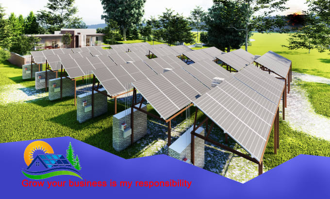 Gig Preview - Make 3d drone view walkthrough promotional video of pv panel, solar panel model