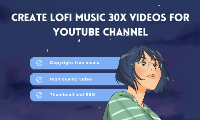 Gig Preview - Create lofi music 30x videos for youtube channel