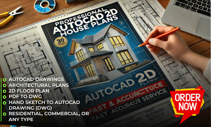 Gig Preview - Create architectural autocad 2d floor plans, house plans, convert pdf to cad