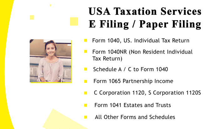 Gig Preview - Prepare and e file USA tax returns for personal, llc and corporate