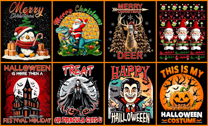 Gig Preview - Create halloween christmas t shirt design for merch by amazon pod etsy