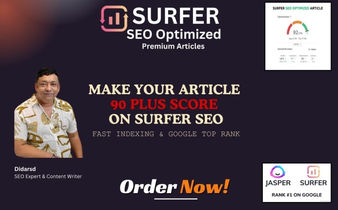 Gig Preview - Be your seo content writer and provide surfer optimize article with 90 up score