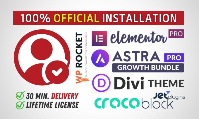 Gig Preview - Install wordpress elementor pro, astra pro, crocoblock,wp rocket, bricks builder