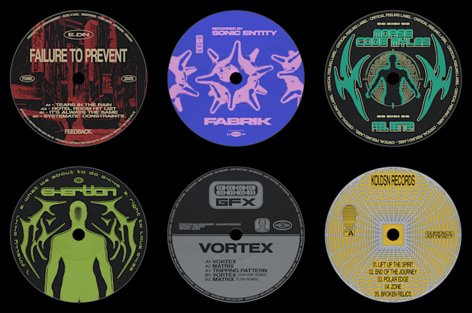 Bestseller - design 90s acid techno inspired music vinyl label cover art