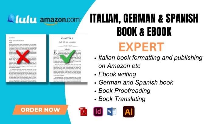 Gig Preview - Format, proofread italian book, german book spanish book for amazon KDP etc