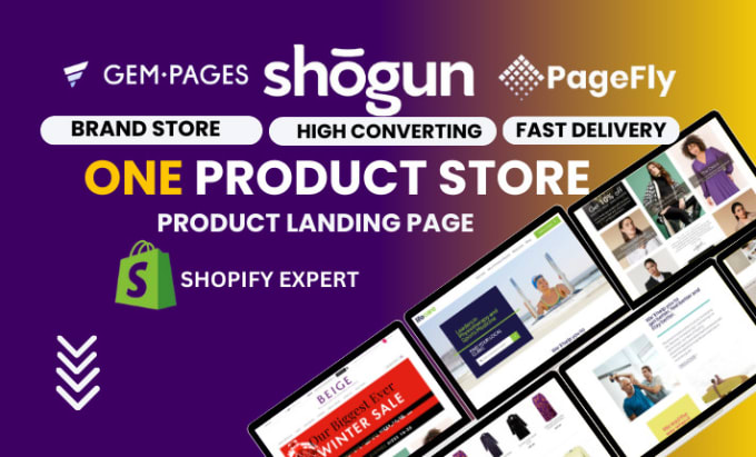 Gig Preview - Do pagefly homepage design, product page design, landing page gem pages page fly