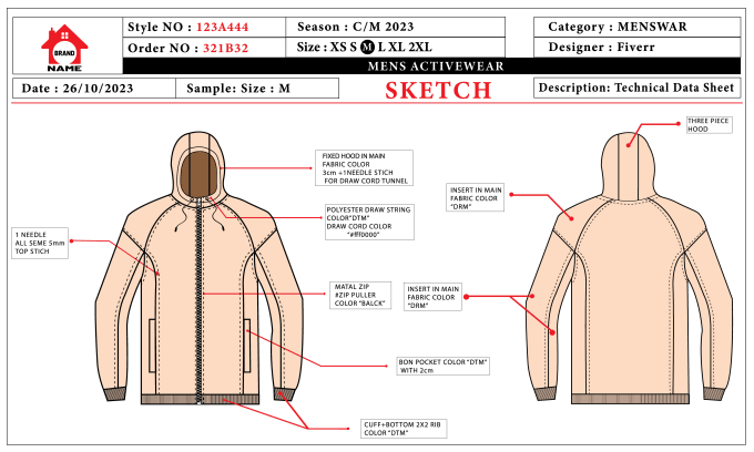 Gig Preview - Make fashion clothing size chart and measurement spec sheet