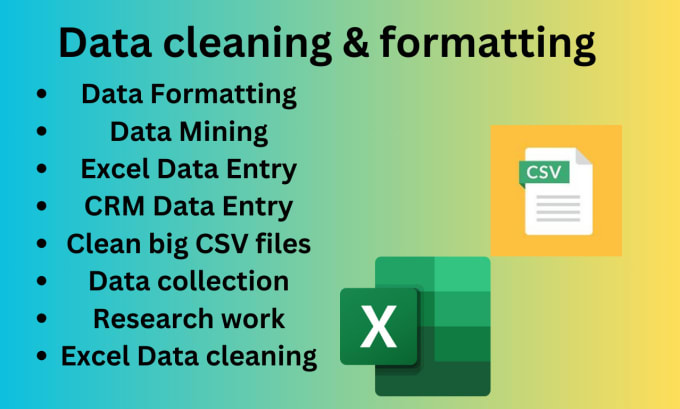 Gig Preview - Do csv, word, excel data cleaning, data entry, research work