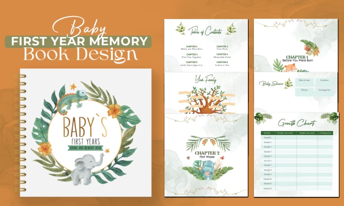 Gig Preview - Design baby first year memory book with cute illustrations