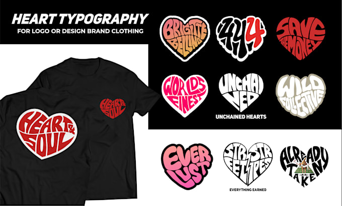 Gig Preview - Make 2 design love heart shape typography for logo or tshirt