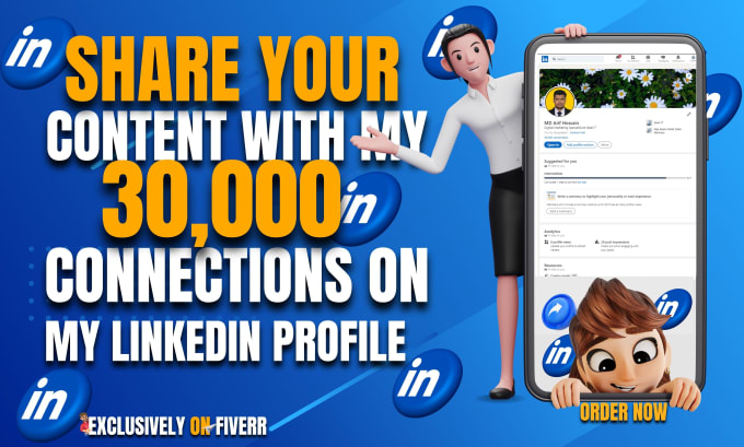 Gig Preview - Share your post on linkedin with a 30k plus connection