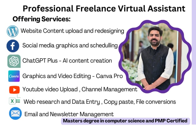 Gig Preview - Be your professional freelance virtual assistant, data entry,web research,typing