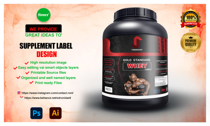 Gig Preview - Products and protein powder label design