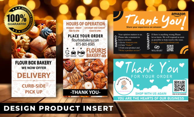 Gig Preview - Design amazon thank you card, product insert card, packaging insert