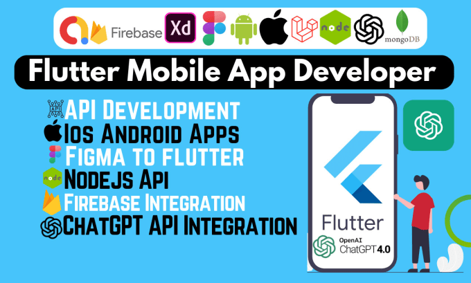 Gig Preview - Build flutter app with nodejs, firebase, custom API, laravel ,mongodb, fix bugs