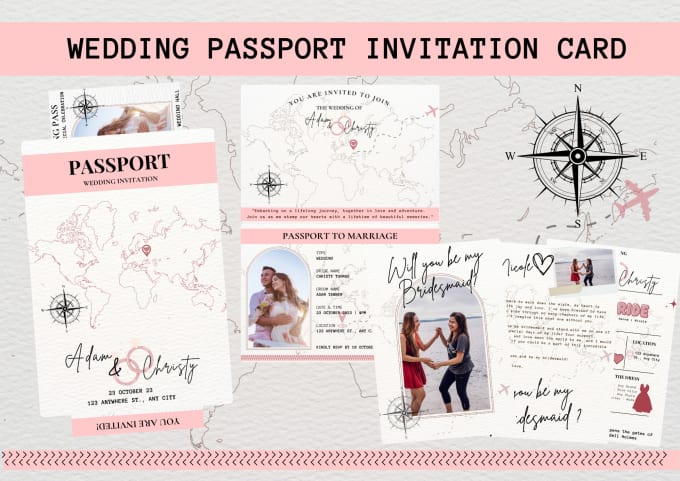 Gig Preview - Do passport theme wedding invitation card, boarding pass