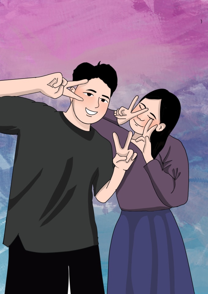 Gig Preview - Draw illustration your couple into lovely cartoon portrait